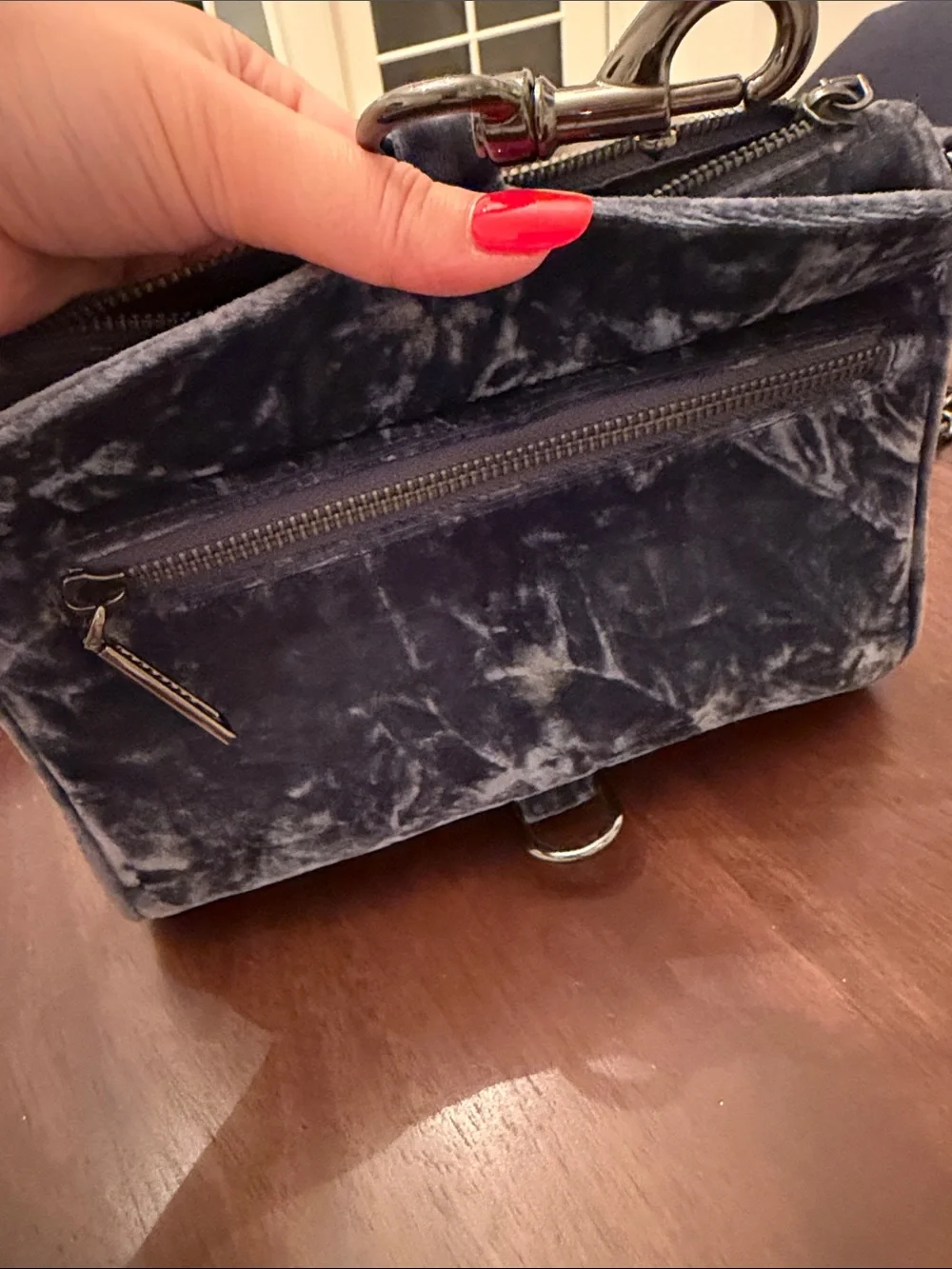 Rebecca Minkoff Crushed Velvet Crossbody Bag in Muted Navy